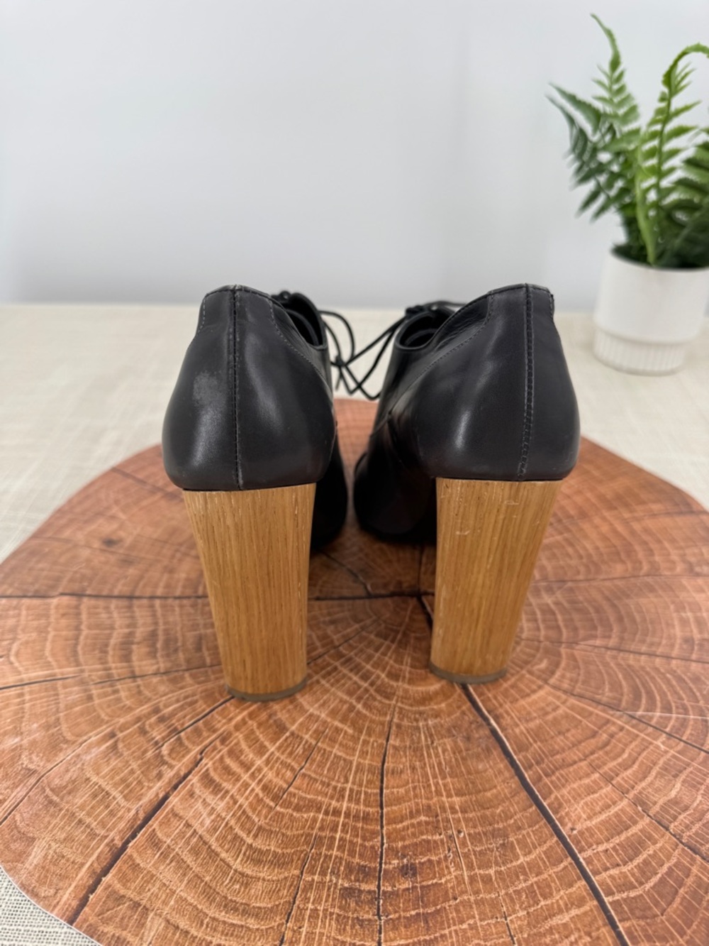 YSL Yves Saint Laurent Leather Oxford Heels Booties Black Patent Cap Toe Size 36 - Picture 3 of 12